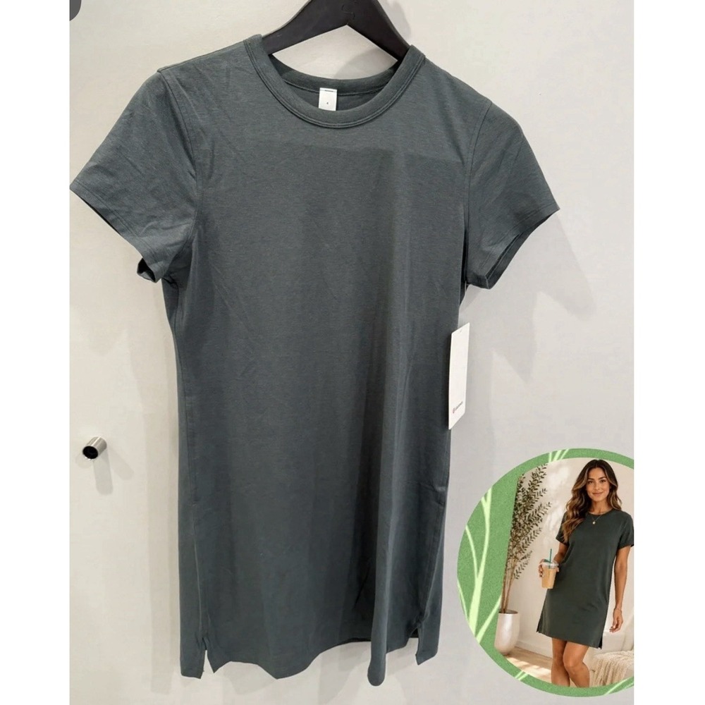 Lululemon Classic-Fit Cotton-Blend T-Shirt Dress Grey Eucalyptus Size 6 BNWT